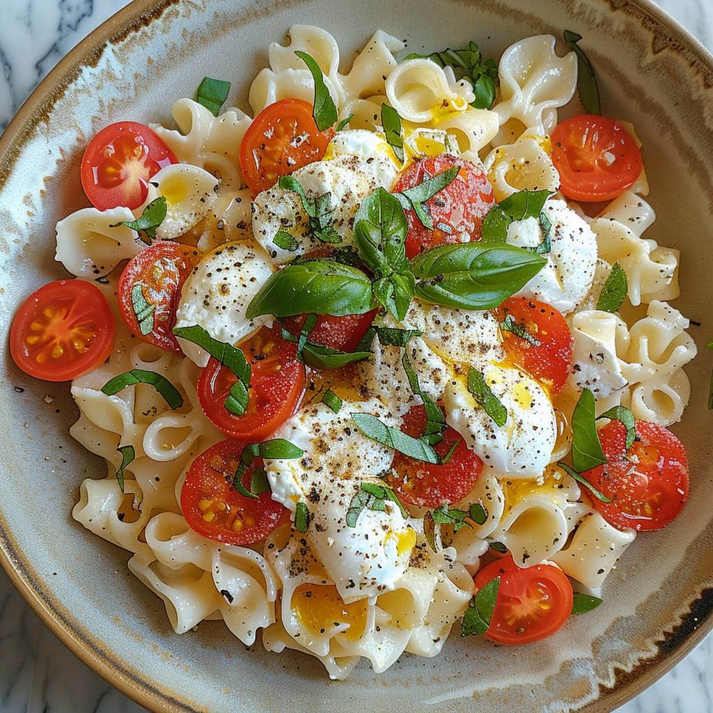 Pâtes crudaiola avec burrata crémeuse